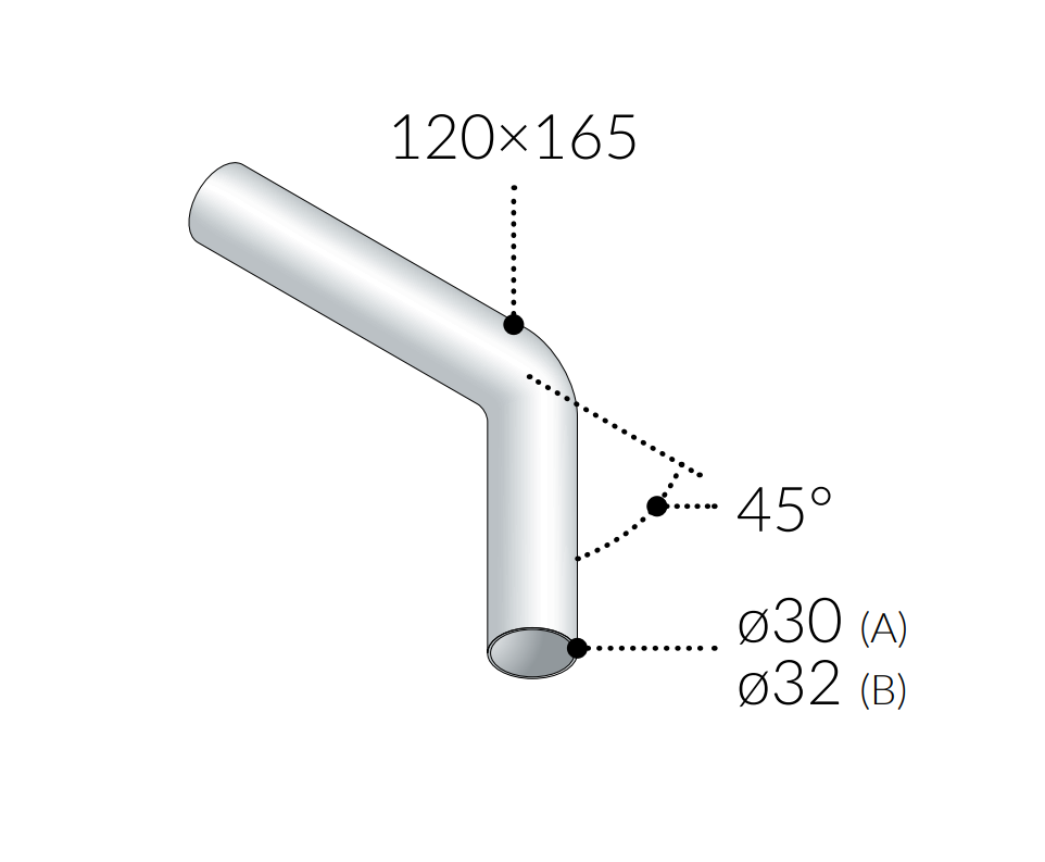 curva liscia 45 gradi in ottone cromato diametro 30 mm per impianti idraulici