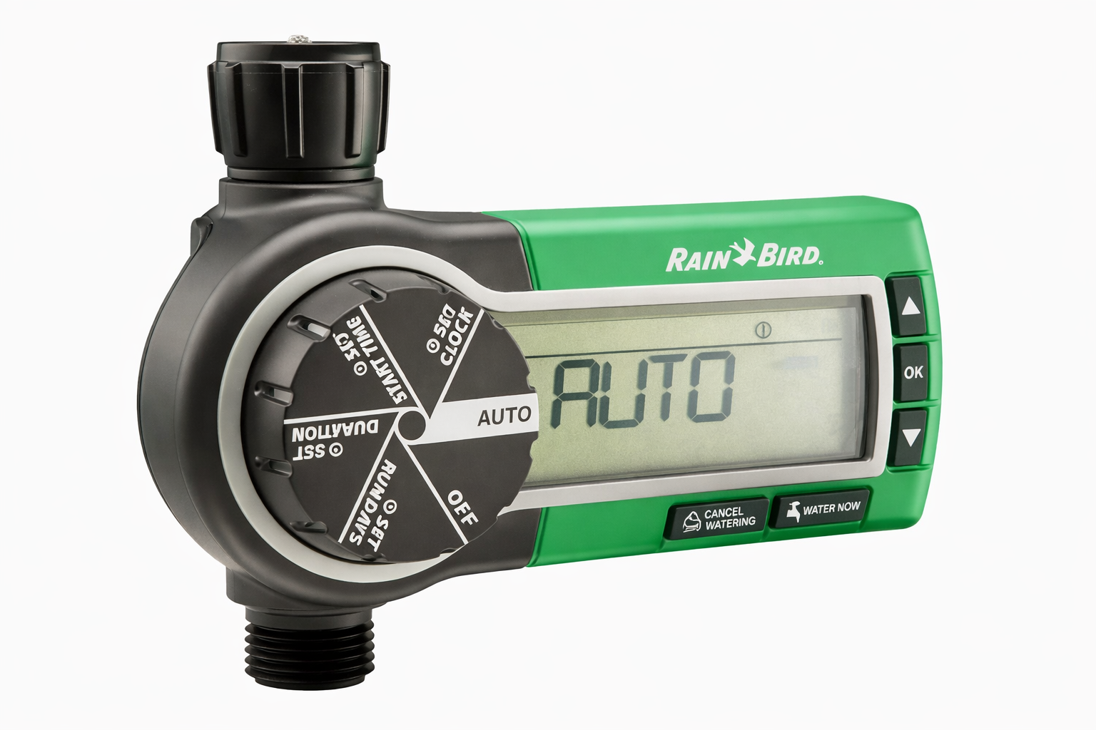 Programmatore irrigazione a batteria Rain per rubinetto con display LCD e selettore cicli