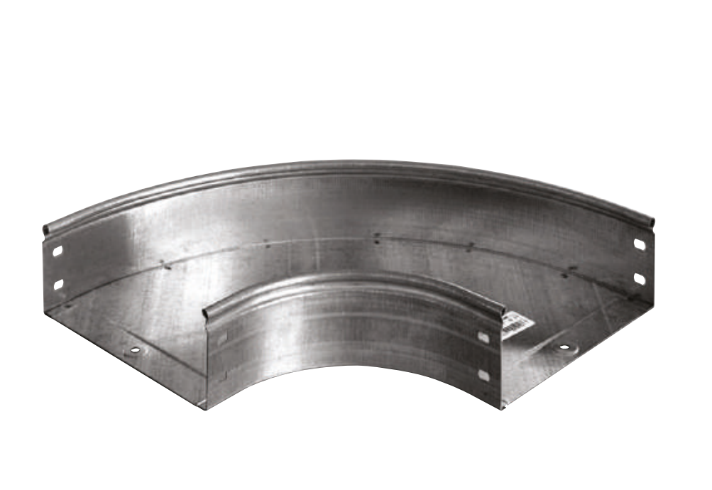Curva piana 90 gradi per passerelle portacavi in acciaio zincato Sati Italia 100x80 vista prospettica