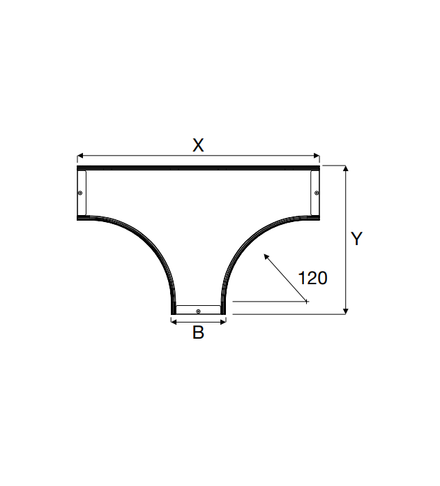 Schema tecnico derivazione piana a T acciaio zincato SATI ITALIA misure 100x80 mm