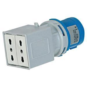Adattatore industriale/civile portatile 220v 2p+t ip20 con spina 16a e 2 prese bipasso  ec690520