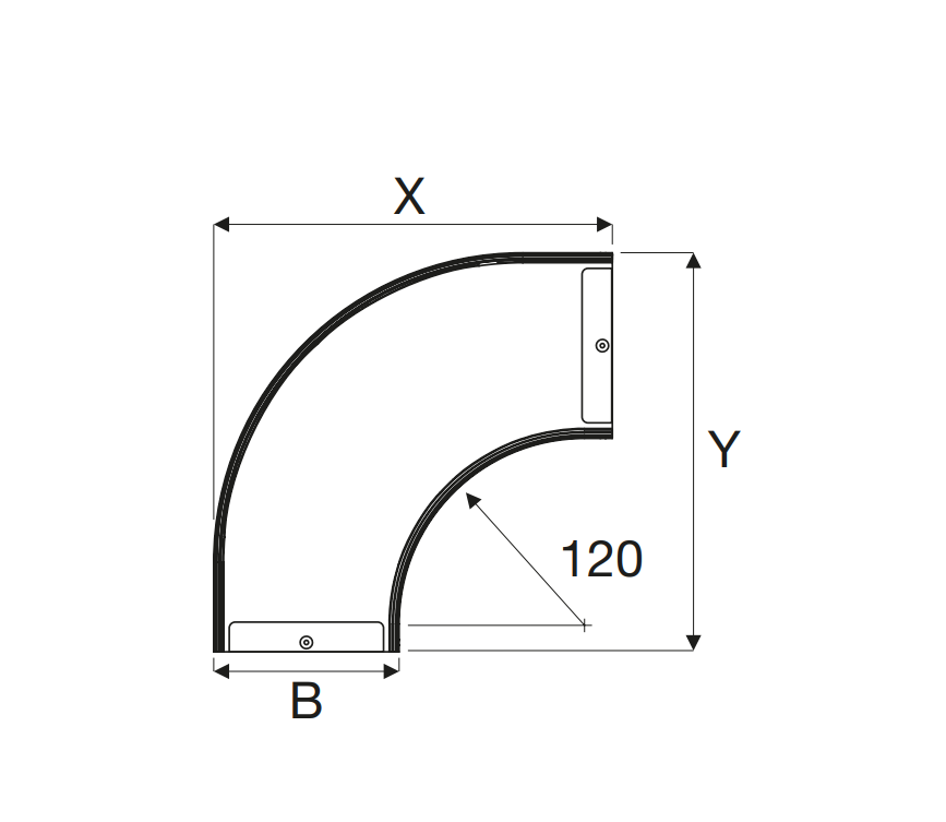 disegno tecnico curva piana canalina acciaio zincato Sati Italia 300x80