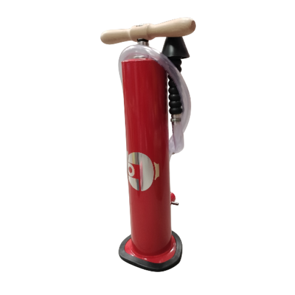 pompa disostruttrice manuale bernasconi struttura cilindrica rossa con manico in legno