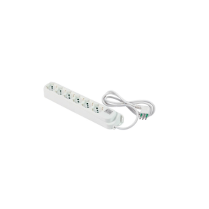 Multipresa omega 6 prese bipasso italo/schuko 2p+t 16a cavo 1,5 m spina a squadra 10a con interruttore automatico luminoso bianco ip20  404304