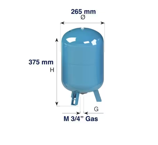 dimensioni e attacco vaso espansione sanitario 18 litri CIMM 264 mm diametro 380 mm altezza