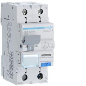 Interruttore magnetotermico differenziale 1p+n 20a 30ma tipo a curva c 4,5ka 2 moduli ip2x  ada820h