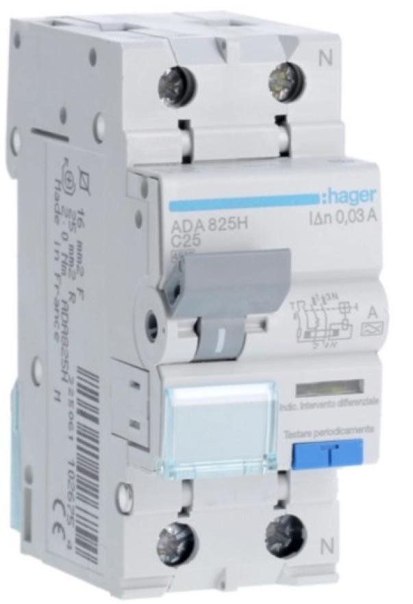Interruttore magnetotermico differenziale Hager ADA825H 25 ampere curva C tipo A