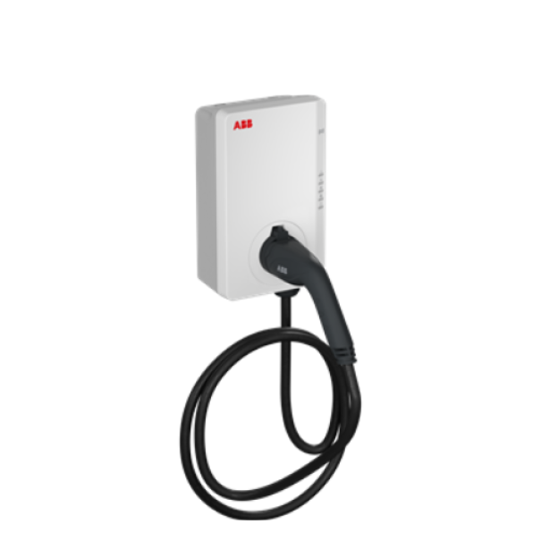 stazione di ricarica auto elettriche abb wallbox bianca con cavo tipo 2 avvolto