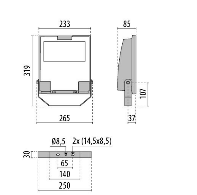 Dimensioni tecniche Proiettore LED 40W Performance in Light con schema quotato