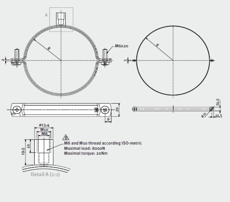 Staffa ancoraggio doppia barilotto DN250 mm acciaio zincato Steam STD250 staffa ancoraggio doppia barilotto dn250 acciaio zincato steam std250