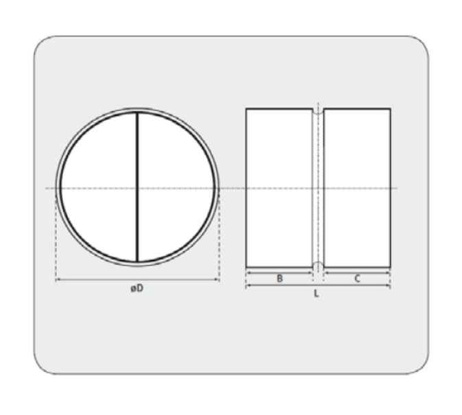 schema tecnico serranda sovrapressione a canale circolare dimensioni e caratteristiche disegno tecnico serranda sovrapressione acciaio zincato con misure dettagliate per impianti ventilazione