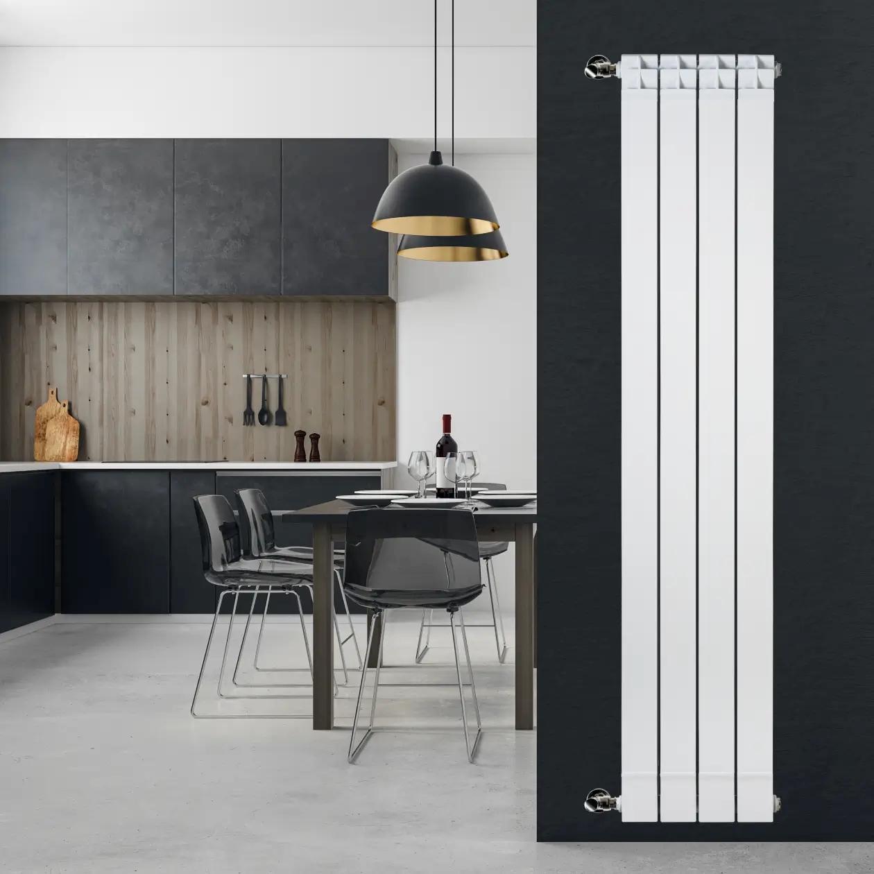 radiatore verticale 4 elementi alluminio bianco design elegante vista frontale riscaldamento casa