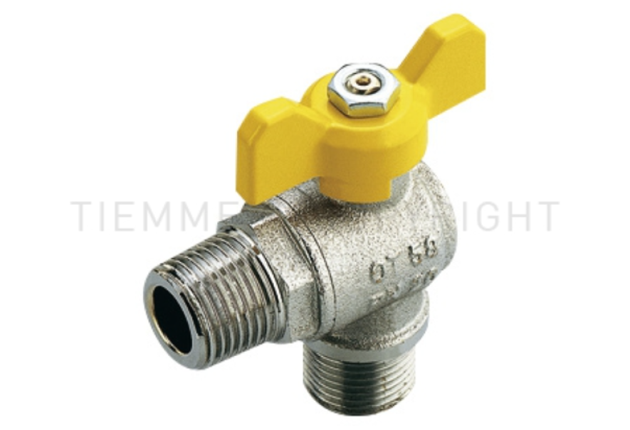 Valvole a squadra per GAS maschio/maschio ISO7/EN 10226 con leva a farfalla gialla 1/2 Tiemme 2220001