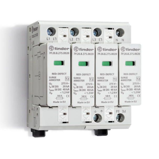 Scaricatore di sovratensione SPD Tipo 2 Trifase 4 varistori Finder 7P2582750020