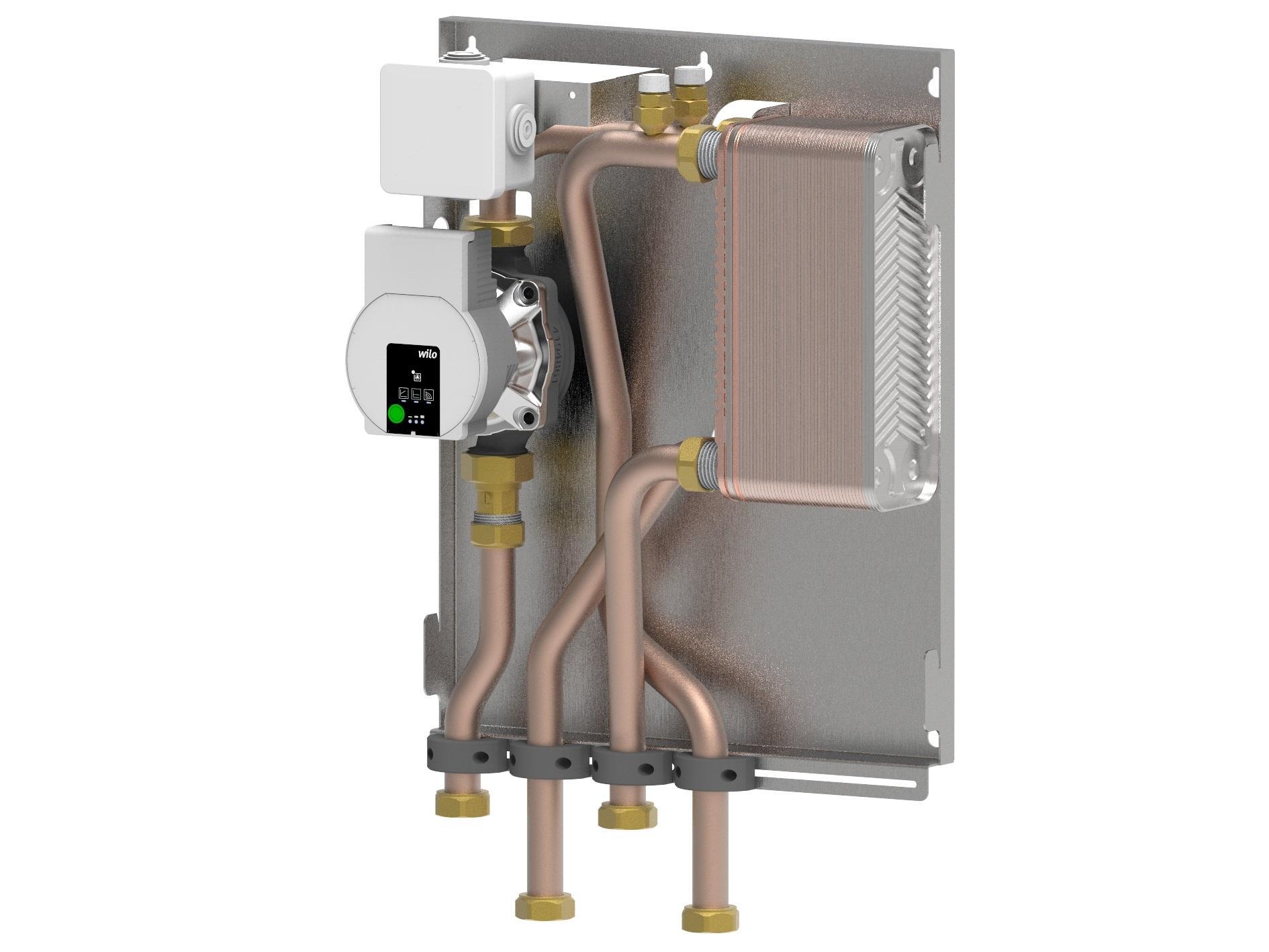 Scambiatore idraulico DE PALA per termocamini e termostufe 35kW in metallo e rame con circolatore elettronico integrato