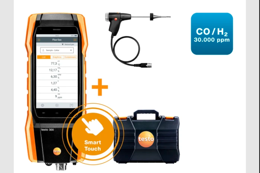 NEXT LEVEL Longlife 300 Kit 2 - analizzatore di combustione O2, CO-H2 fino a 30.000 ppm Testo 0564 3004 86