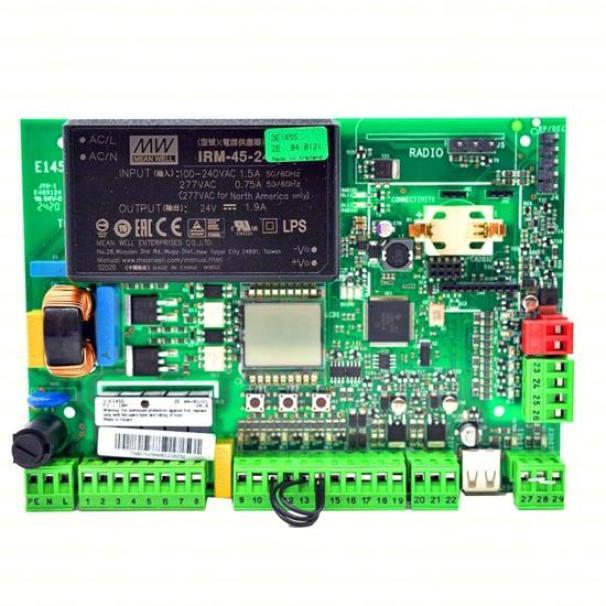 scheda elettronica automazione cancelli FAAC E145S vista frontale dettagliata