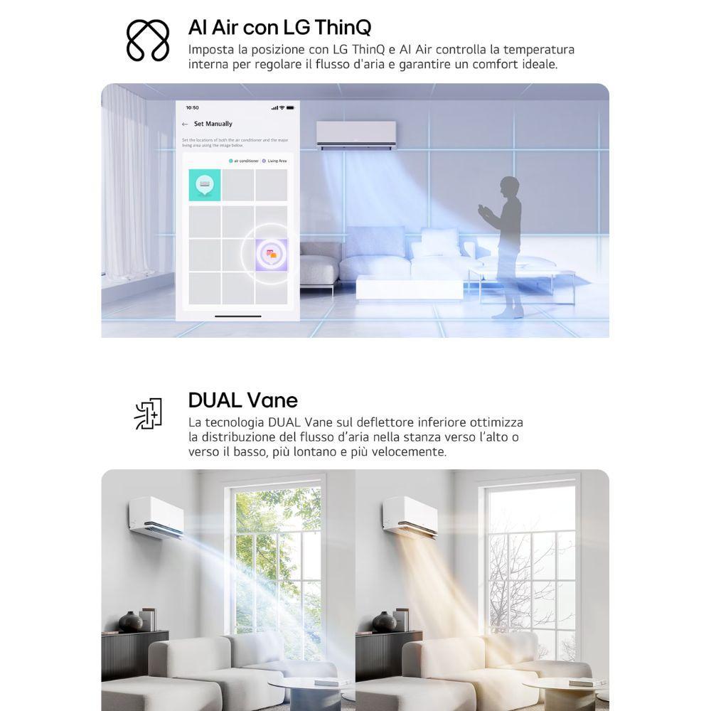 Condizionatore LG Dualcool Deluxe AI Air 12000 BTU monosplit Wi-Fi A+++ H12S1DA.NS1 + H12S1DA.U12