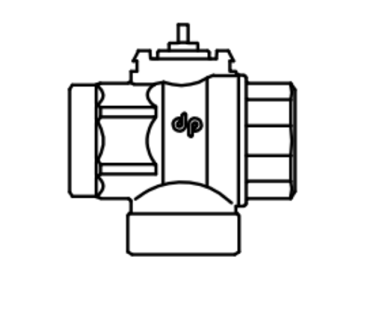 Disegno tecnico valvola sfera tre vie De Pala per impianti idraulici
