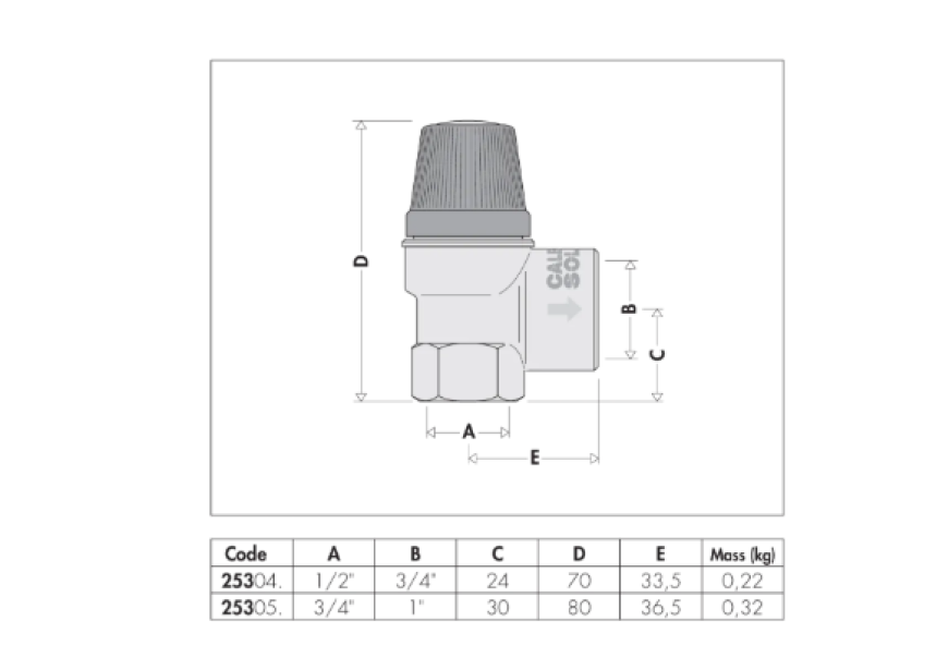 Valvola di sicurezza Solar per impianti solari D1/2 F 6 bar 50 kW Caleffi 253046