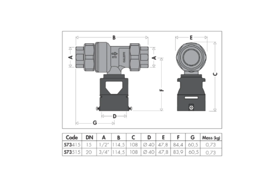 Disconnettore a zone di pressioni differenti non controllabili  Tipo CA D1/2 F Caleffi 573415