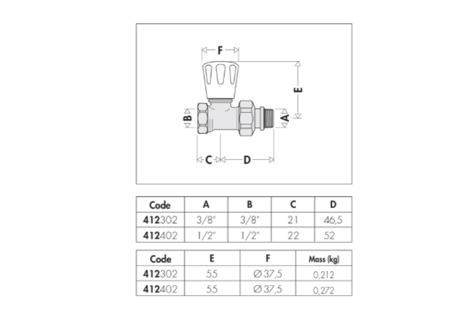 Valvola manuale per radiatori Versione dritta per tubo in ferro MF D1/2 Caleffi 412402