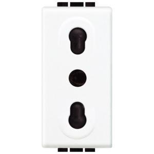 Presa 2p+t 10/16a 250 vac bipasso interasse 19mm e 26mm  alveoli schermati bianco  n4180