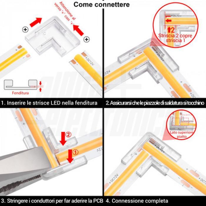 connettore angolo pcb 8mm strisce led cob smd alpha elettronica