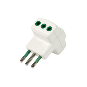 Adattatore triplo con spina italiana 2p+t 10a e 3 prese italiane 2p+t 10a bianco  82620-e