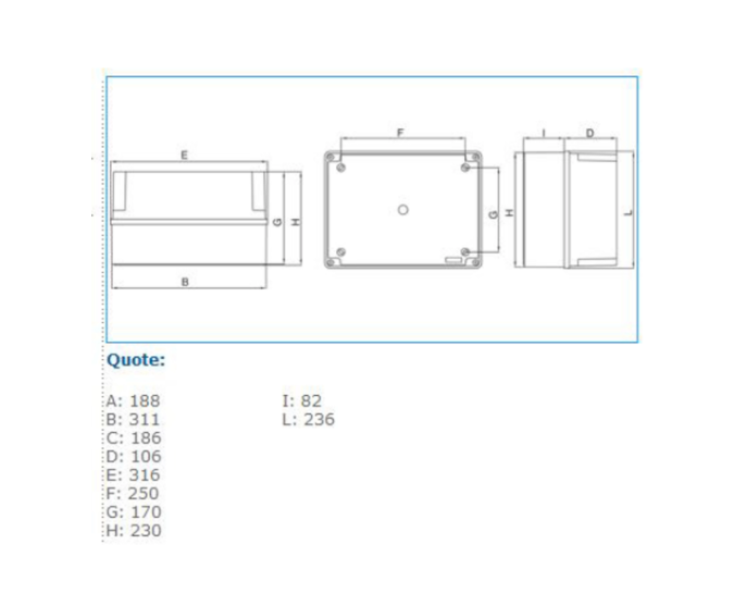 Cassetta di derivazione coperchio alto 300x220x180 viti metalliche IP56 06 CA VM Bocchiotti B04850