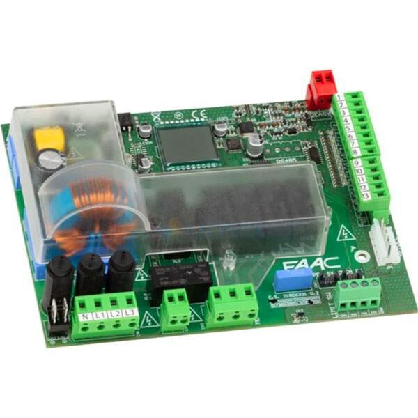 scheda elettronica per automazione cancelli FAAC modello E844 3PH vista dall'alto componente originale e ricambio compatibile