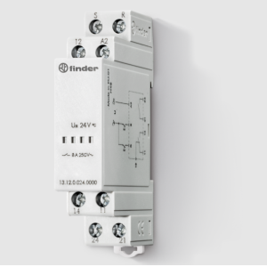 Relè elettronico bistabile 1 scambio e 1 no, 8 a  12 v ac/dc, montaggio su barra din 35 mm  131200120000