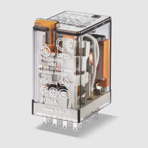Relè industriale 4 contatti 7a con bobina ac 24v montaggio su zoccolo, led e pulsante di prova  553480240054