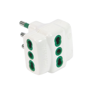 Adattatore triplo con spina italiana 2p+t 16a e 3 prese bipasso italiane 2p+t 16a bianco  82630-e