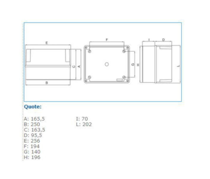 Cassetta di derivazione coperchio alto 240x190x160 viti metalliche IP56 05 CA VM Bocchiotti B04849
