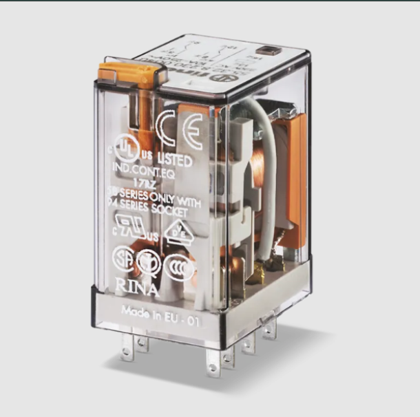 Relu00e8 24V DC, 10A, 2 Scambi, LED, Pulsante di Test, AgNi Serie 55.32 Finder 553290240094