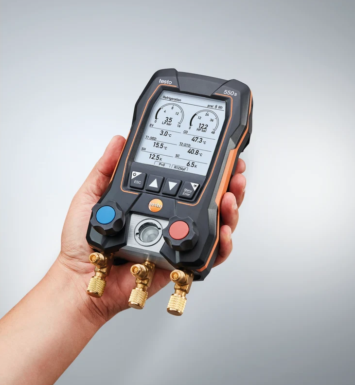 Kit Manifold Digitale 2 Vie con Bluetooth e Sonde a Pinza Cablate 550s Testo 0564 5501
