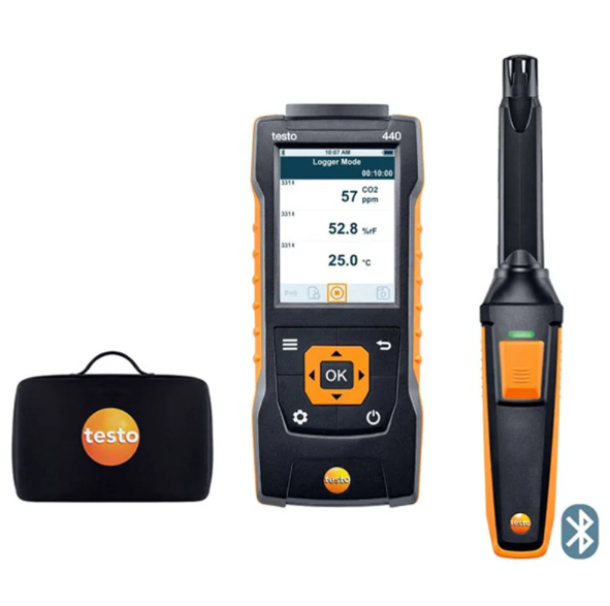 Kit Testo 440 COu2082 con Bluetooth Misuratore Qualitu00e0 Aria Temperatura e Umiditu00e0 per Ambienti Interni Testo 0563 4405