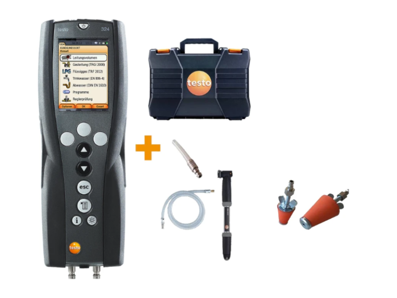 Kit Avanzato Testo 324 per Prove di Tenuta su Impianti Gas e Acqua con Serbatoio Testo 0563 3240 75