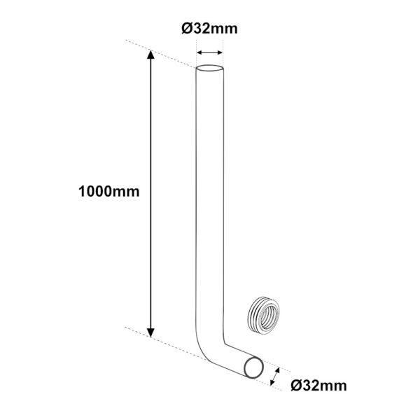 Disegno tecnico tubo di cacciata WC PVC bianco Bampi dimensioni 1000mm 50x32mm