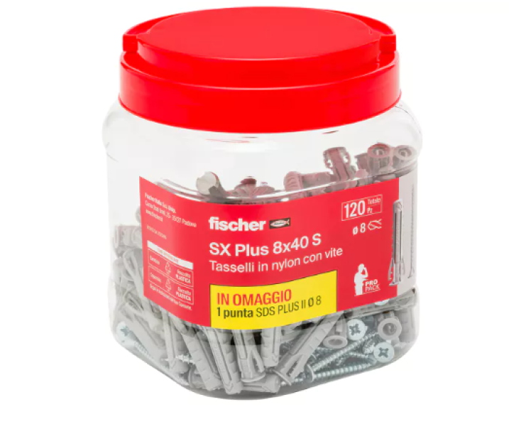 Contenitore Fischer SX Plus 8x40u202fS con 120 tasselli universali in nylon e punta