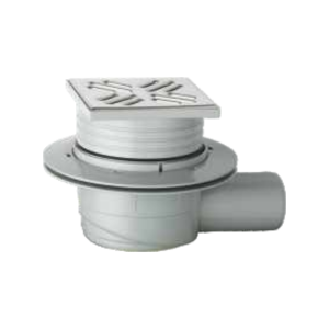 Piletta a pavimento con sifone ribassato in polipropilene con griglia inox 105×105 mm  si102562
