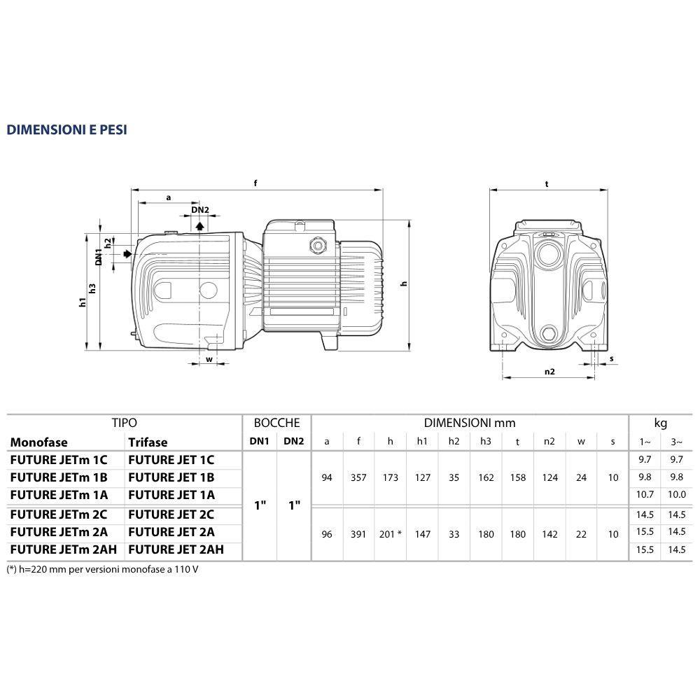 Pompa autoadescante Pedrollo FUTURE-JETm 1A da 0.75 HP per uso domestico
