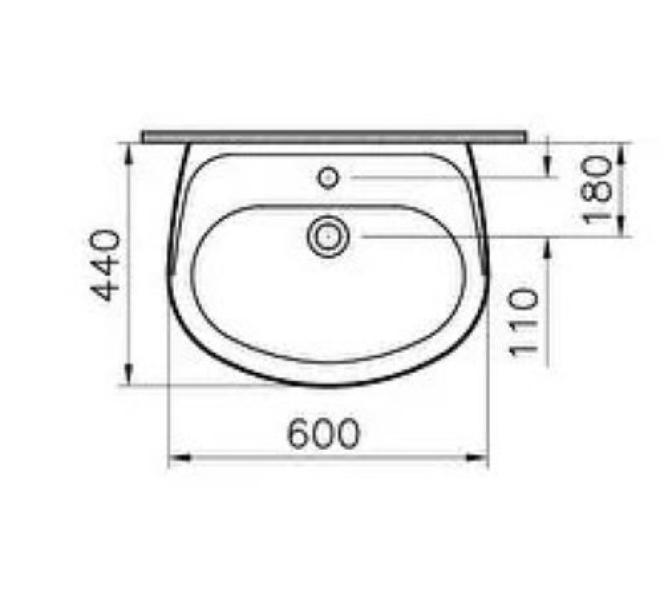 Lavabo in ceramica bianca VitrA Normus 60 cm con foro rubinetto e troppo-pieno