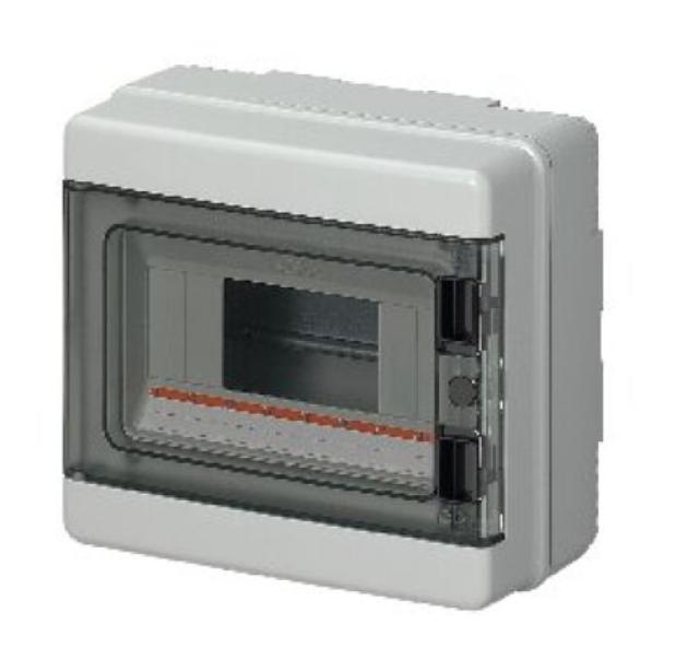 entralino Elettrocanali EC62008 u2013 IP65 u2013 8 moduli DIN u2013 portello trasparente fumu00e9