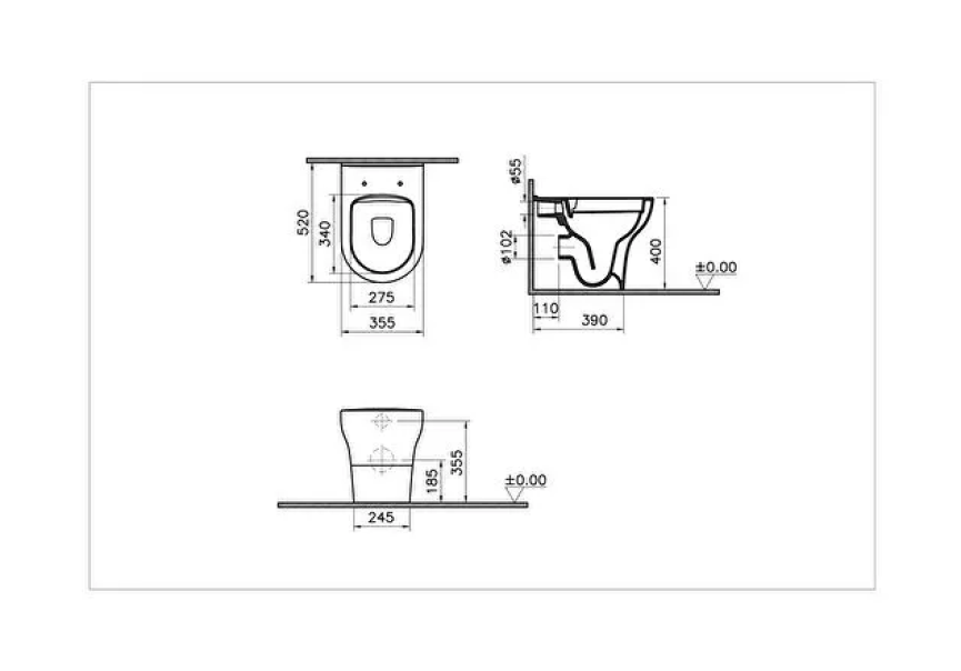 Vaso a pavimento filo muro SmoothFlush bianco 52 cm Zentrum NEO Vitra 7785B003u20110075