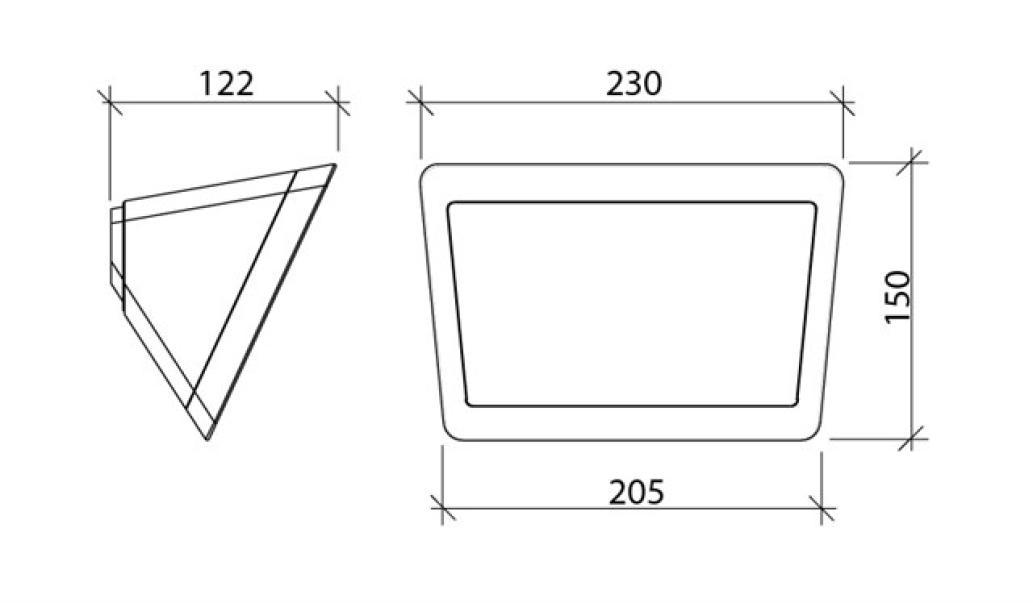 Schema tecnico con dimensioni lampione LED esterno Mareco nero Disegno tecnico lampione LED da esterno Mareco misure 122x230x150 mm
