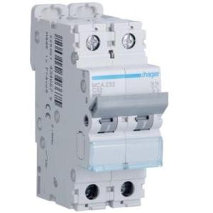 Interruttore magnetotermico 2 poli 32a curva c 6ka 2 moduli ip20  mca232