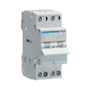Commutatore selettore per impianti trifase norma iec 60947-3 2 poli 40a curva 1-0-2 2 moduli ip20  sft240