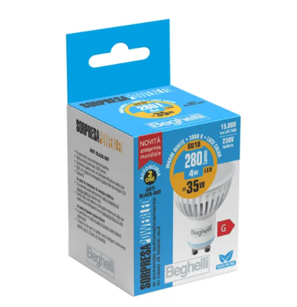 Lampadina LED GU10 4W 3000K 280lm Beghelli Sorpresa 56302